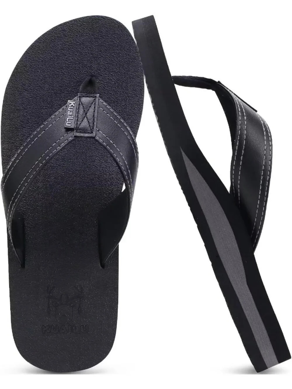 Men's Black Yoga Mat Leather Flip Flops Slip On Indoor Outdoor Sandal Slipper